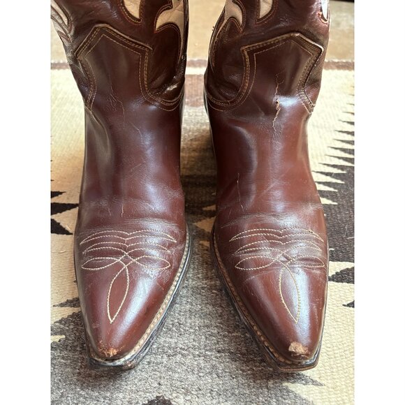 Vintage Frye Cowboy Boots Women's 8.5M (please read), brown, with red and white - Picture 6 of 10